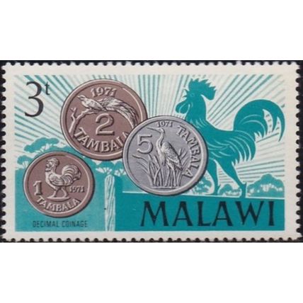 Malawi QEII 1971 Decimal Coinage 3t Cockerel Unmounted Mint MNH SG 370 stamp