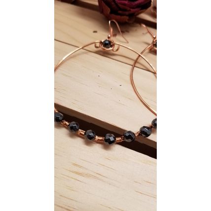 Handmade Hematite Copper Hoop Wire Wrapped Earrings