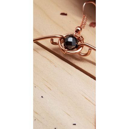 Handmade Hematite Copper Hoop Wire Wrapped Earrings
