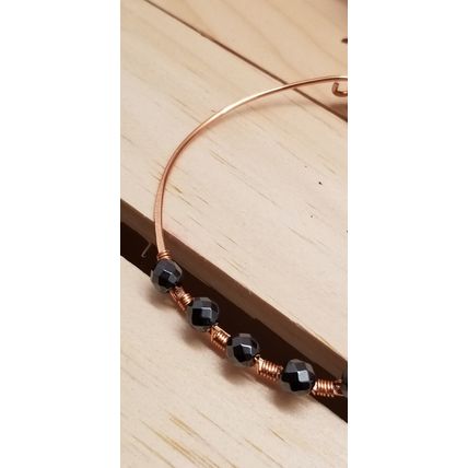 Handmade Hematite Copper Hoop Wire Wrapped Earrings