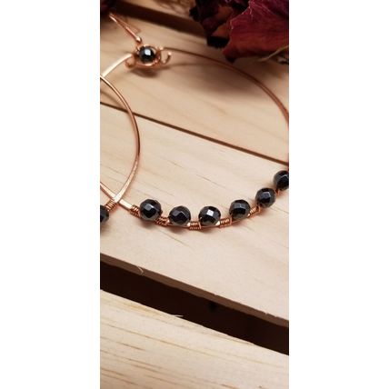 Handmade Hematite Copper Hoop Wire Wrapped Earrings