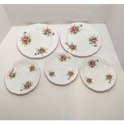 Vintage Bone China Hammersley & Co Salad -Tea Plates Floral Scalloped Rim 5 Pcs.