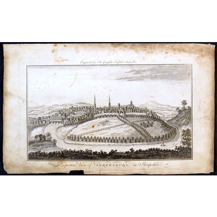 PERSPECTIVE VIEW OF SHREWSBURY, IN SHROPSHIRE 1771 Joseph Ryland ENGRAVING