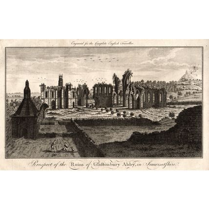 PROSPECT OF THE RUINS OF GLASTONBURY ABBY 1771 ANTIQUE ENGRAVING