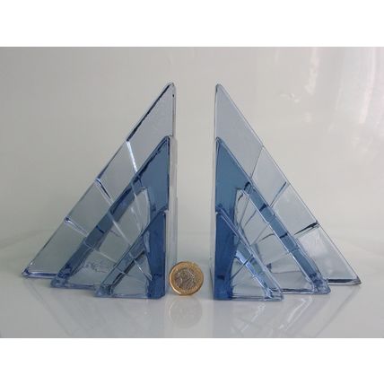Rare Bagley Art Deco Blue Glass 'Wyndham' Book Ends Pair (Issues).
