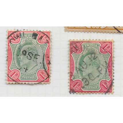 INDIA 1902 KE7 ONE RUPEES 1R x2 STAMPS SHADES USED SG136 137 136 SG137 SG