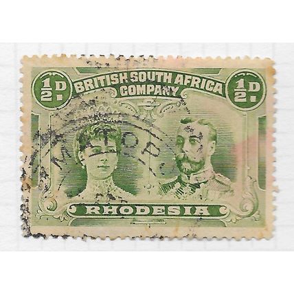 BSAC 1910 DOUBLE HEAD P14 HALFPENNY MATOPOS POSTMARK YELLOWISH GREEN USED SG119