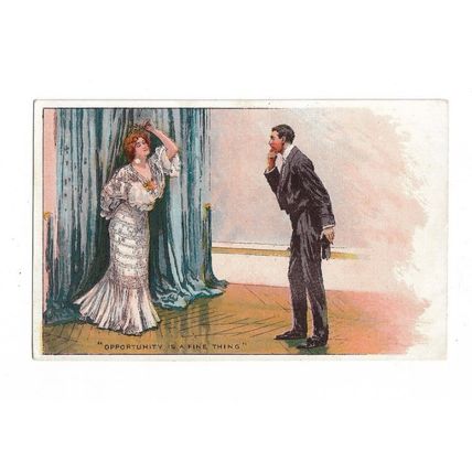 Lady Tempting Gentleman With Mistletoe, Comic Postcard.