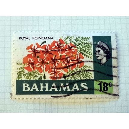 Used postage stamp Bahamas featuring the Royal Poinciana flower and queen