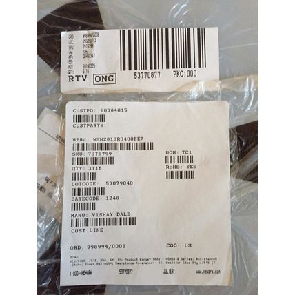 NEW LOT 3116 VISHAY WSH2818R0400FEA DALE RESISTOR, 2818, R04, 5W, 1% ,SB