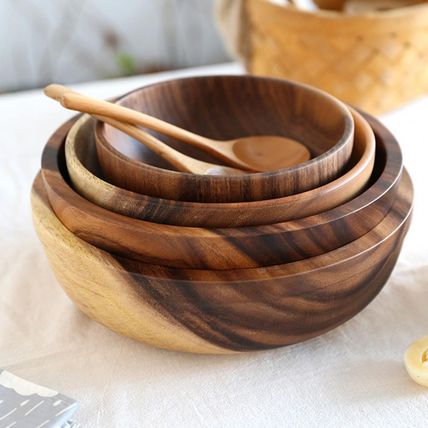 5 Kitchen Natural Wooden Utensils Bowl Household Fruit Salad For Home Restaurant