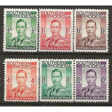 Southern Rhodesia 1937 Definitives the 6 values to 10d SG40-43,45 & 47 Mtd Mint