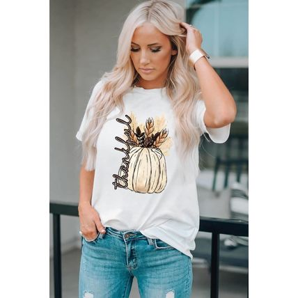 White Harvest Pumpkin Graphic Thanksgiving Tee