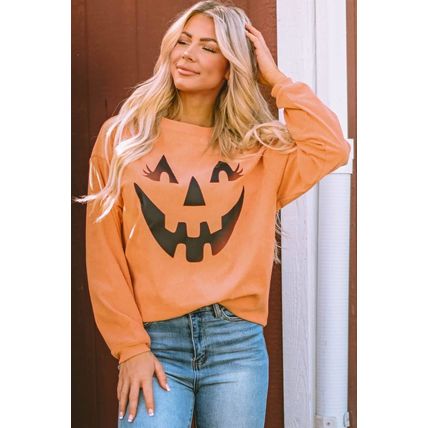 Orange Pumpkin Smile Face Graphic Sweatshirt