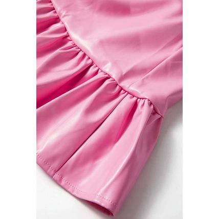 Sachet Pink Pleather Bubble Short Sleeve V Neck Ruffled Hem Mini Dress
