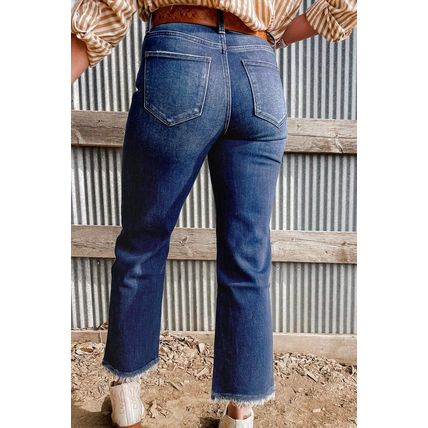 Sail Blue Mineral Wash Raw Hem High Waist Flared Jeans