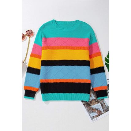 Yellow Colorblock Mixed Textured Drop Shoulder Sweater