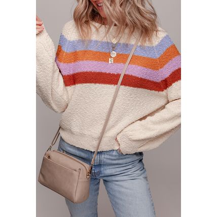 Jet Stream Striped Color Block Loose Sleeve Chic Sweater