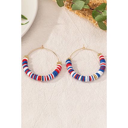 Dark Blue American Flag Inspired Beaded Large Hoop Earrings