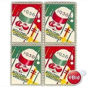 1936 Block of 4 Santa Christmas Seals