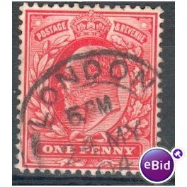 GB stamps 1902-10 KEV11 - 1d SG219 London 98