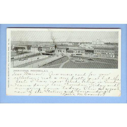 Rhode Island Providence Union Station Top Half Card Black & White View Lar~332