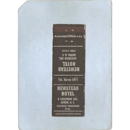New York Akron Matchcover Newstead Hotel 9 Eckerson Ave w/Low Phone Number~2340