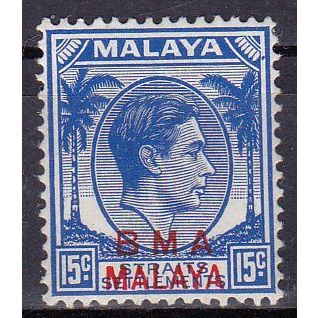 Malaya 1947 KGVI HEAD 15c Blue 'B.M.A. MALAYA' (Red) SG12b - VFMNH
