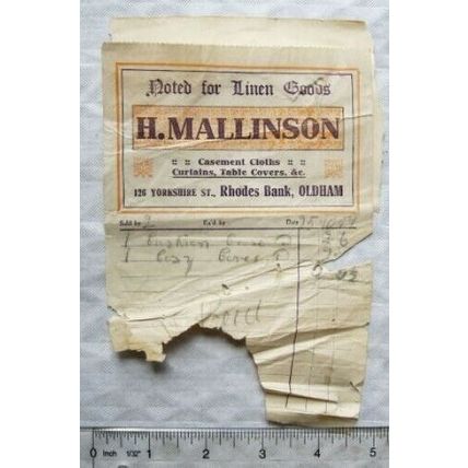 1917 invoice Mallinson, Rhodes Bank, Oldham