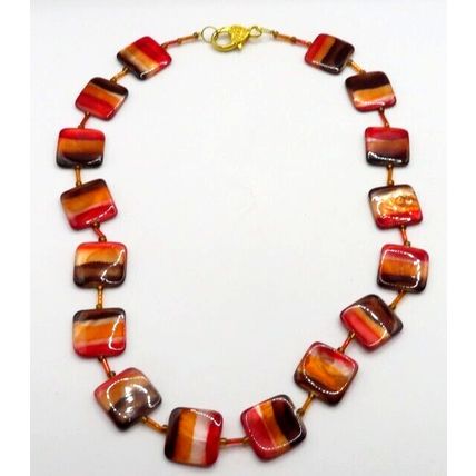 Orange, Red & Brown Shell Necklace & Drop Earring Set Handmade Gift Christmas
