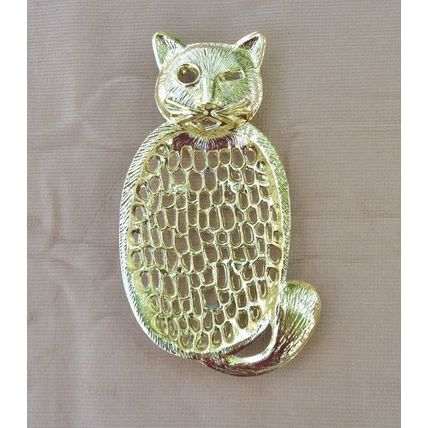 Gold Tone Metal Cat Shaped Soap Dish Tray Holder