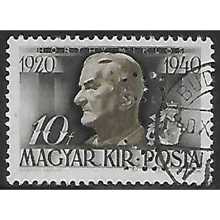 Mi 627: 10 f. bicoloured 20th Anniv. of the Regency, wmk. IX A1, perfin
