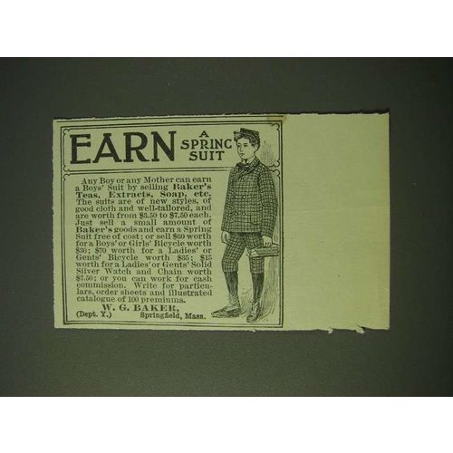 1900 W.G. Baker's Teas, Extracts, Soap Ad - Earn a spring suit