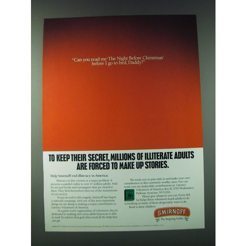 1989 Smirnoff Vodka Ad - To keep their secret, millions of illiterate adults