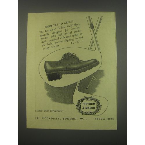 1949 Fortnum & Mason Fortmason Ladies' Golf Shoe Ad - From tee to green