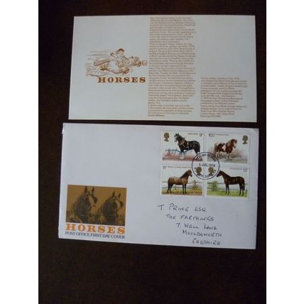 1978 GB Horses stamps Great Britain PO FDC Ipswich handstamp FDI SG1063-6