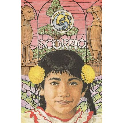 Scorpio Child By Stained Glass Window Rare Horoscope Postcard