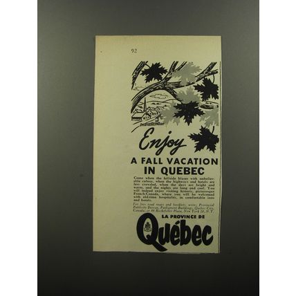 1956 Quebec Canada Ad - Enjoy a fall vacation in Quebec