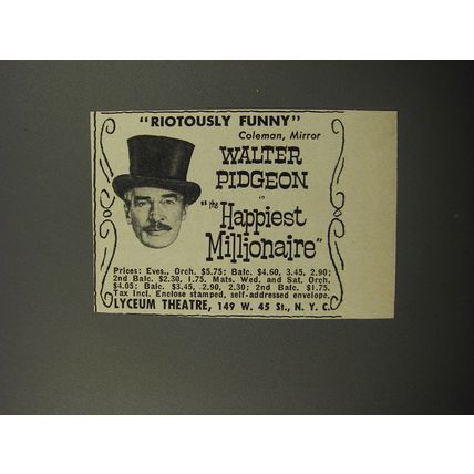 1956 The Happiest Millionaire Play Ad - Riotously Funny