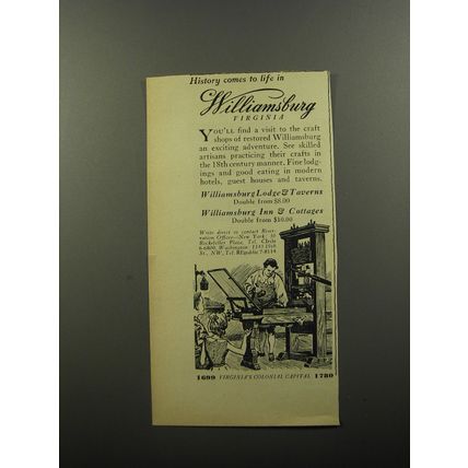1956 Williamsburg Virginia Ad - History comes to life in Williamsburg Virginia