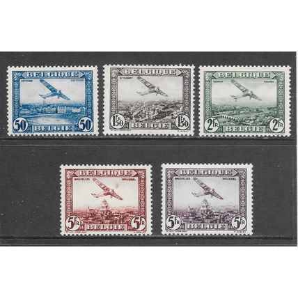 BELGIUM BELGIE BELGIQUE AIRMAIL 1930 MH SET WITH BOTH 5fr PURPLE & LAKE