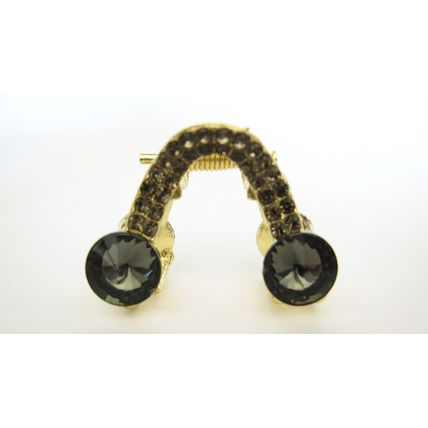 Small shiny gold metal triangle arc hair claw clip with crystals