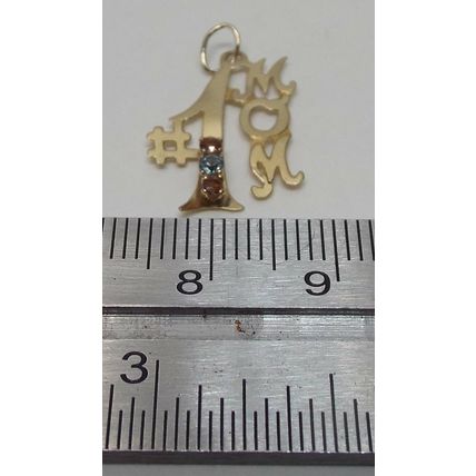 Genuine 14K Yellow Gold Women's #1 Mom Charm .55 Grams Small Stones Aquamarine