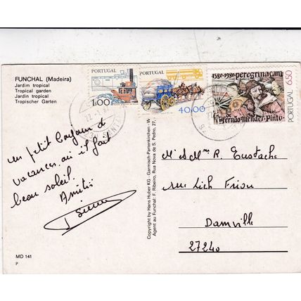 Funchal Jardim Tropical Madeira Portugal Postcard posted 1987 corner crease