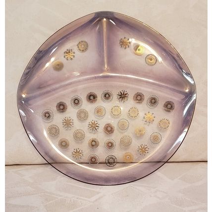 VTG MCM ATOMIC TEAL & GOLD STARBURST DIVIDED PLATTER SERVING TRAY DOROTHY THORPE