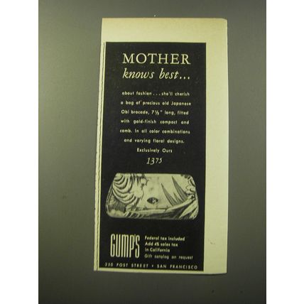 1960 Gump's Handbag Ad - Mother knows best