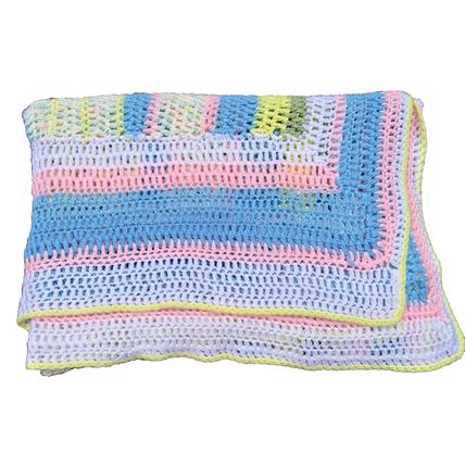 Crocheted Pastel Colored Baby Blanket Large 50" x 70" Bed Chair Lap Cover