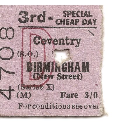 B.T.C. Edmondson Ticket - Coventry to Birmingham New Street
