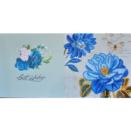 Handmade Diamond Art Best Wishes Card with Flower Design. Measures 6" by 6"