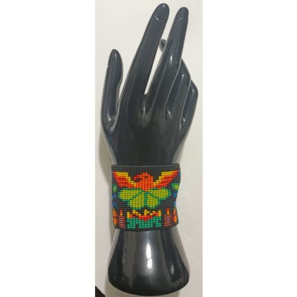 Traditional Huichol Art. Mexico Glass Seed Beads Bracelet. Birds & Deers 2